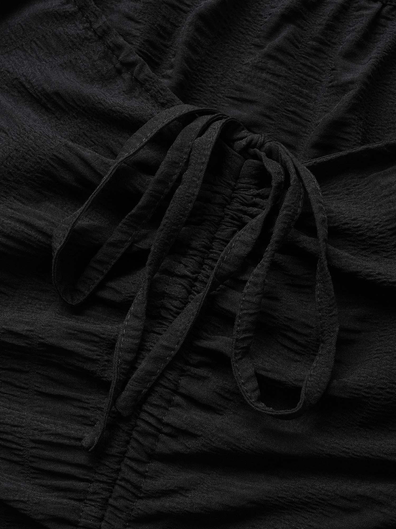 Plain Ruched Drawstring Pocket Ruffle Tiered Dress