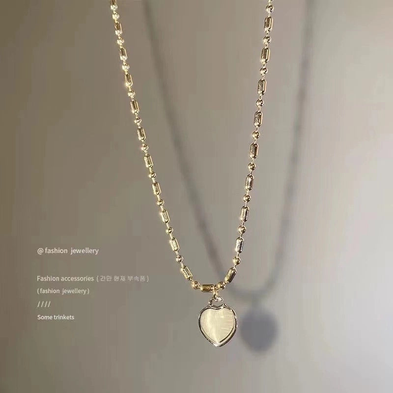 Minimalist Heart Shape Bow Knot Titanium Steel Inlay Zircon Pendant Necklace