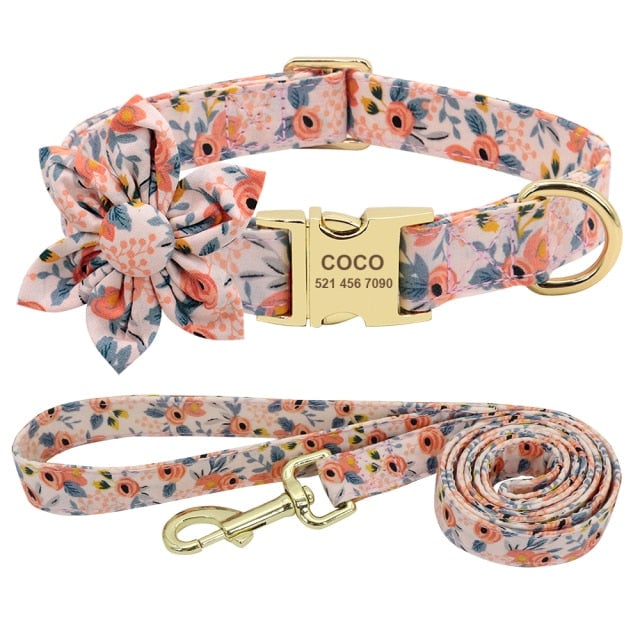 Personalized Engraved Dog Collar With Leash