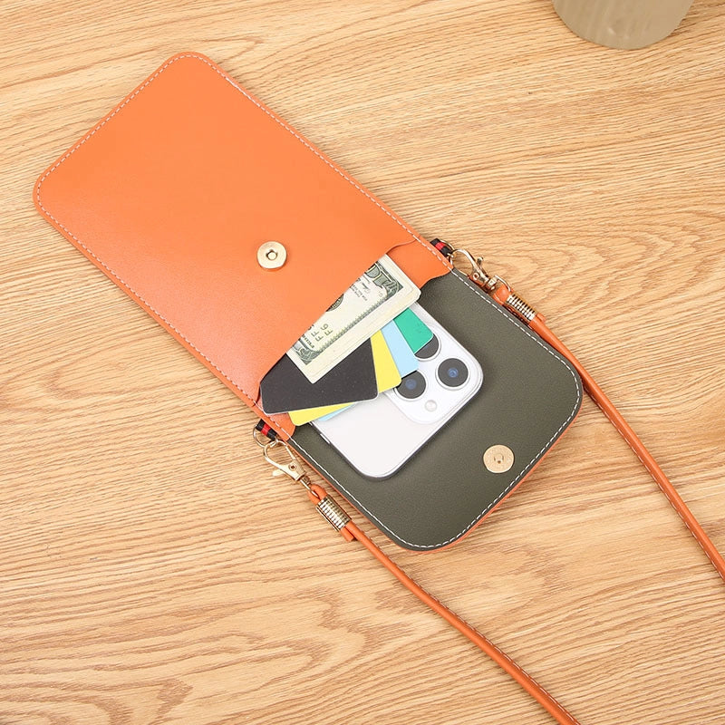Women's Pu Leather Solid Color Basic Sewing Thread Square Magnetic Buckle Phone Wallets