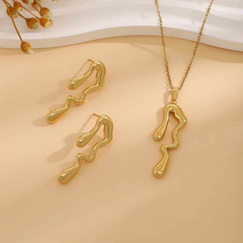 Elegant Retro Geometric Heart Shape Flower Stainless Steel Plating Jewelry Set