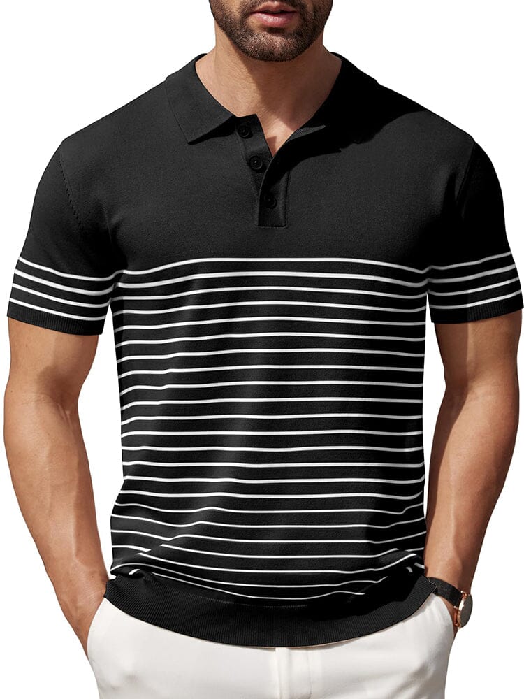 Casual Stripe Knit Polo Shirt (US Only)