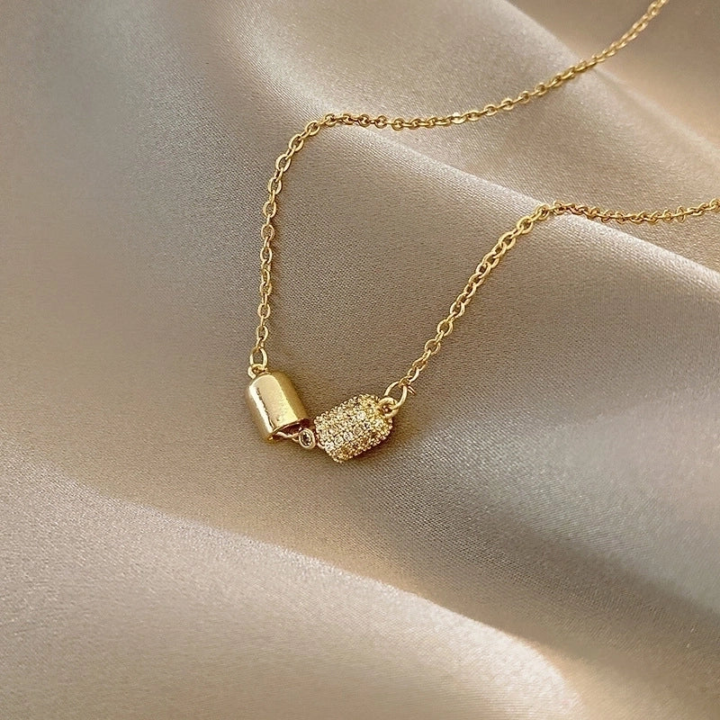 Elegant Minimalist Geometric Titanium Steel Plating Inlay Artificial Pearls Shell Zircon Necklace