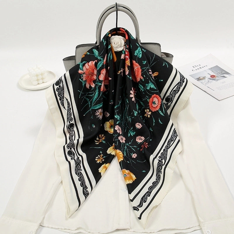 Women's Elegant Flower Polyester Printing Silk Scarf
