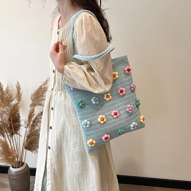 Women's Medium Straw Flower Vintage Style Classic Style Weave Square Open Shoulder Bag