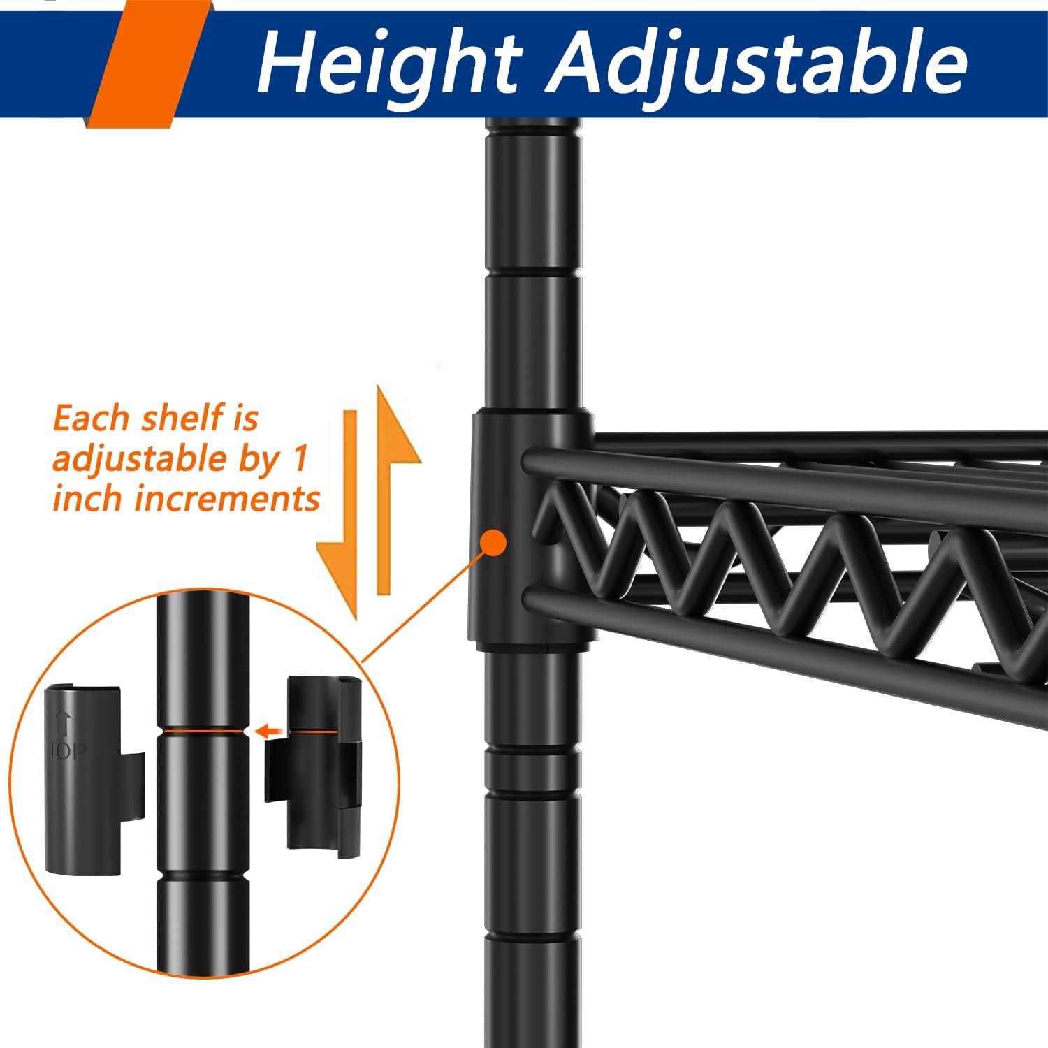 REGILLER 5-Wire Shelving Metal Storage Rack Adjustable Shelves,Standing Storage Shelf Units for Laundry Bathroom Kitchen Pantry Closet(Black,11.8