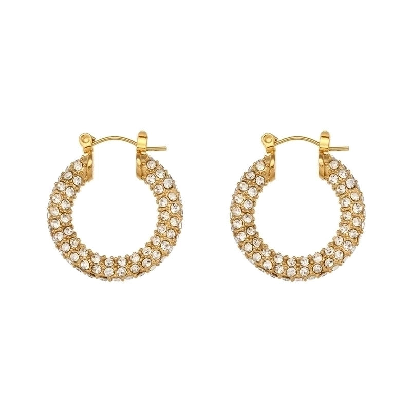 Retro Geometric Inlay 304 Stainless Steel Zircon 18K Gold Plated Earrings