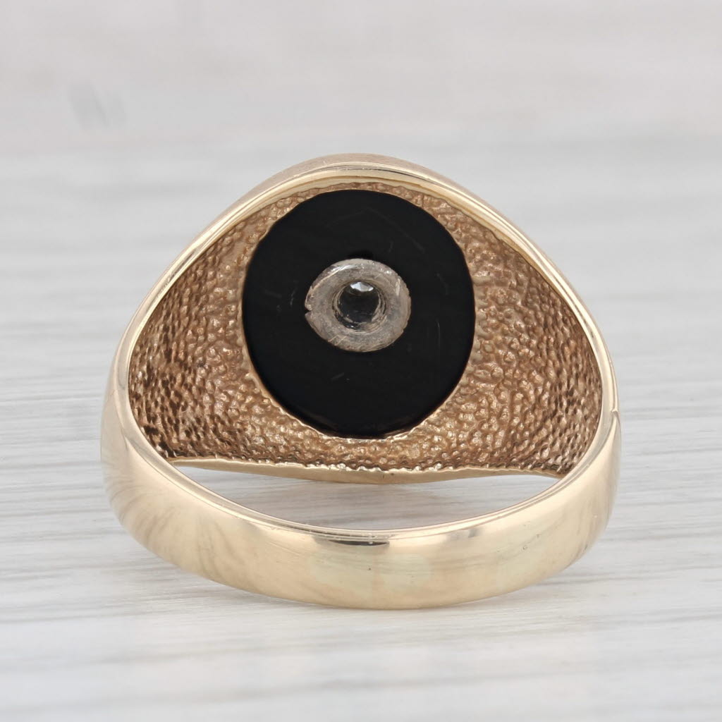 Vintage Onyx Diamond Signet Ring 10k Yellow Gold Size 7.5