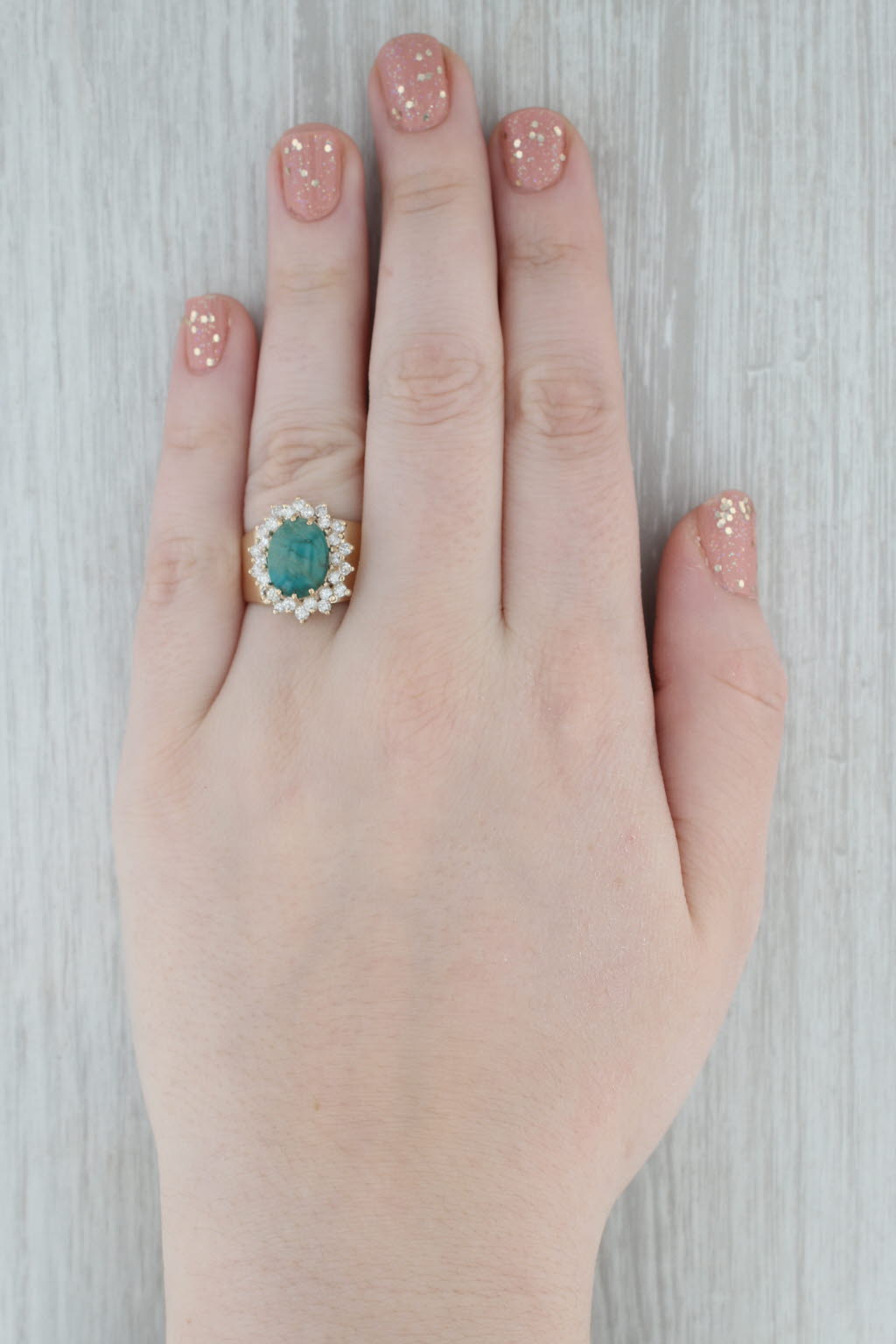 0.80 ctw Green Stone Diamond Halo Wide Band 14K Yellow Gold Size 10 Ring