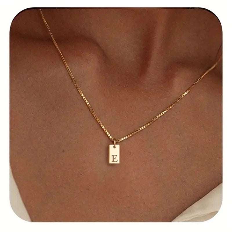Titanium Steel Minimalist Letter Rectangle Plating Pendant Necklace
