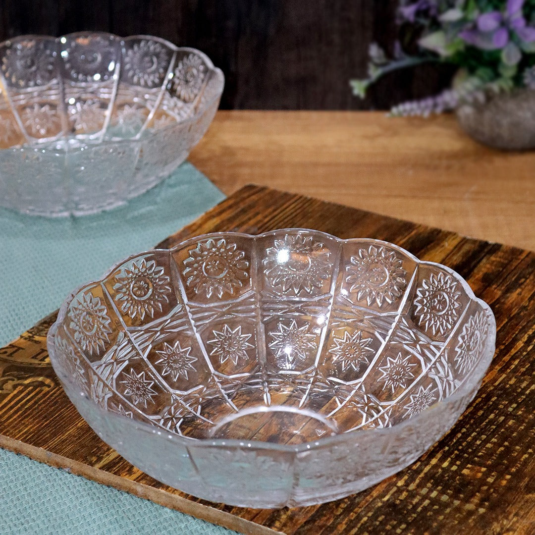 Glass Flower Big Bowls Set (2pcs)