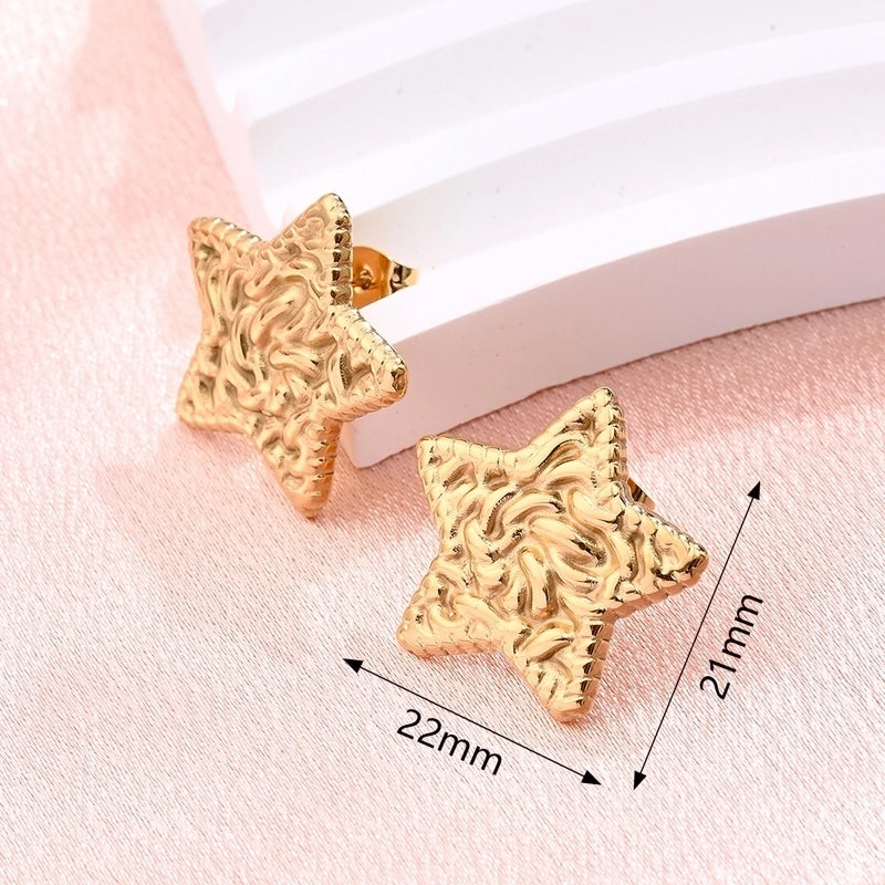1 Pair/Package Modern Style Minimalist Pentagram Heart Shape Simple Handmade Three-dimensional Pleated 304 Stainless Steel Ear Studs
