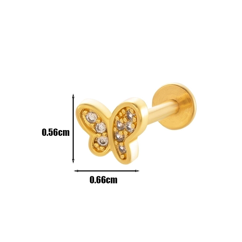 1 Piece Lip Rings Minimalist Heart Shape Flower Butterfly 316L Stainless Steel  Copper Plating Inlay Zircon
