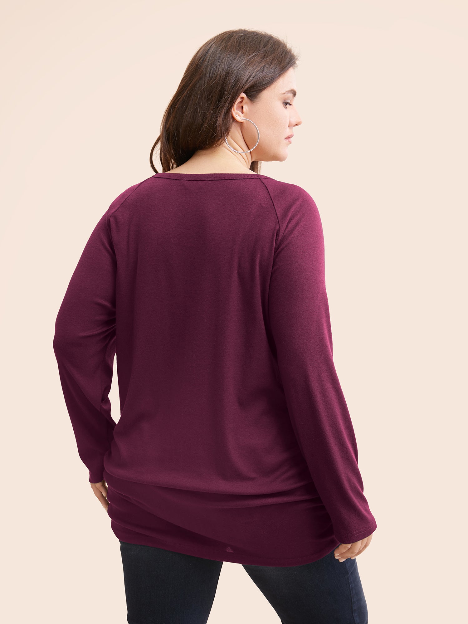 Plain Gathered Button Detail T-shirt