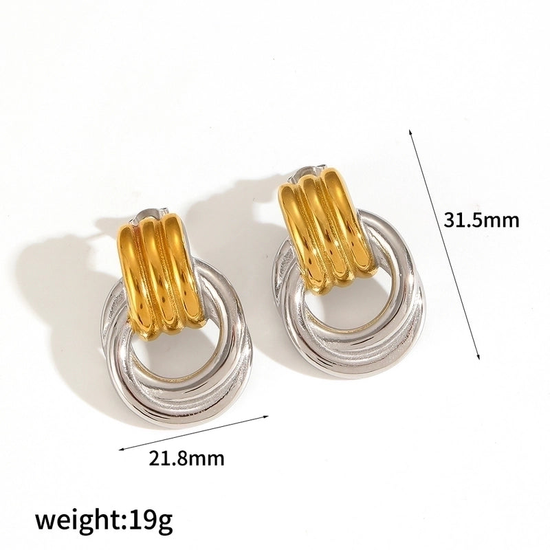 Fashion Popular Gold And Silver Color Matching Two-Color Geometric Stainless Steel Ornament Non-Fading Ornament Combination