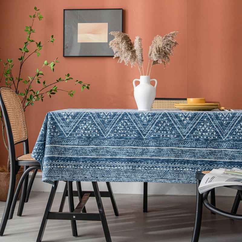 Imaki Rhyme Tablecloth Blue Geometric Triangle Printed Blog Cotton And Linen Rectangular Table Cloth Coffee Table Cover Cloth