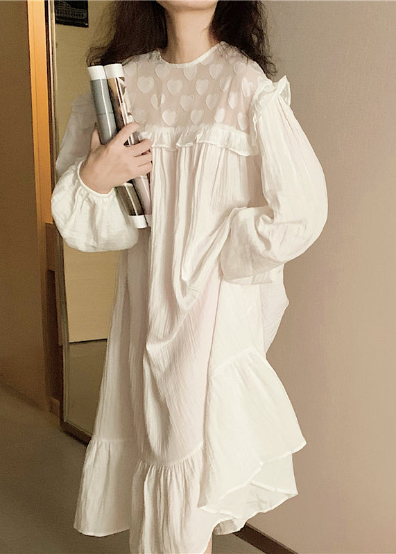 Elegant White Oversized Patchwork Cotton Holiday Dress Summer