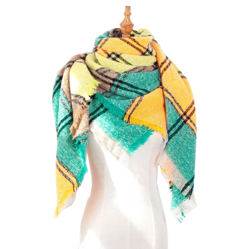 Hot New Autumn And Winter Square Scarf Split Women's Shawl Bristle Triangular Binder Plaid Scarf