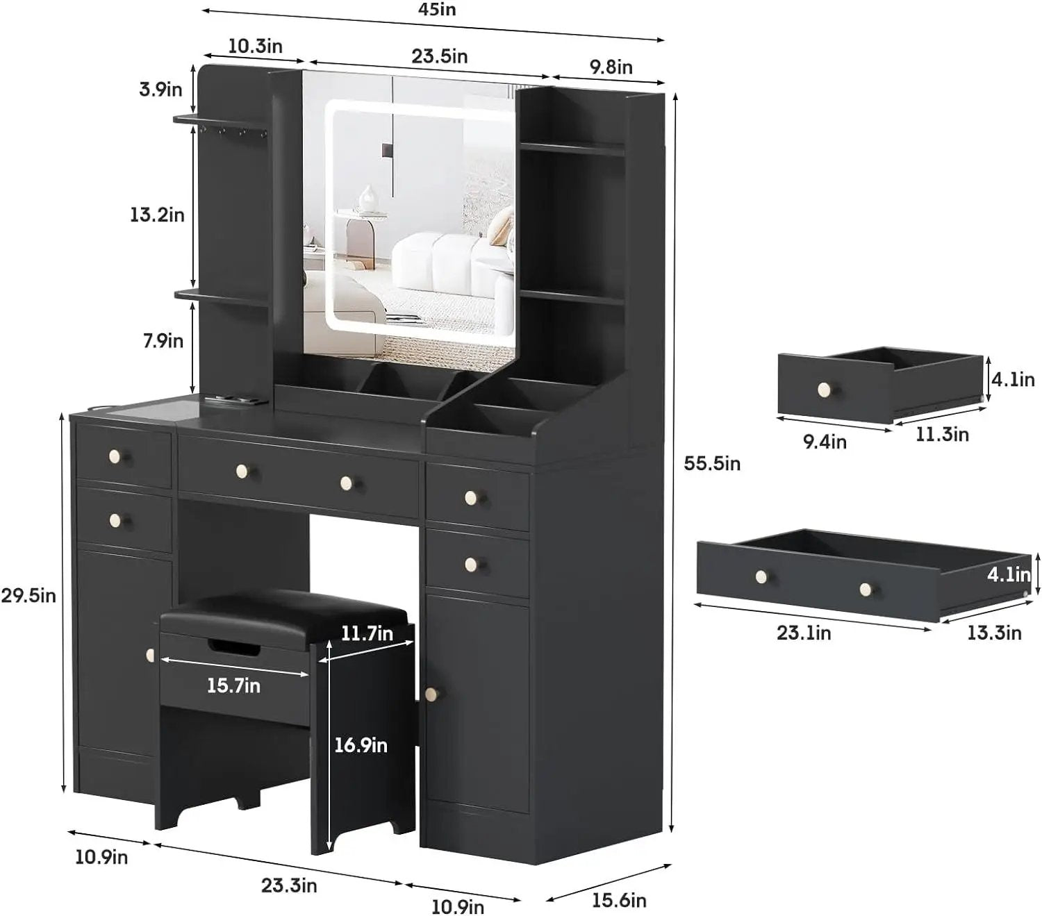 45inch Vanity Set Makeup Vanity Table with Charging Station