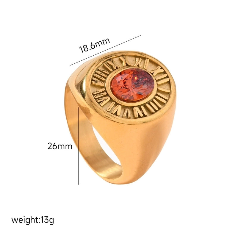 Vintage Style Baroque Style Roman Style Roman Numeral 304 Stainless Steel Zircon Inlay Rings