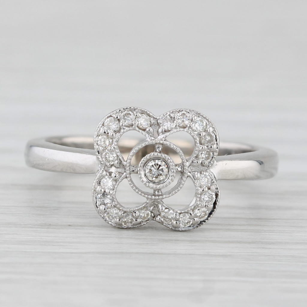 0.12ctw Diamond Flower Ring 14k White Gold Size 5.5