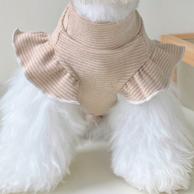 Striped Ruffled Sleeves Soft Dog Cat Vest