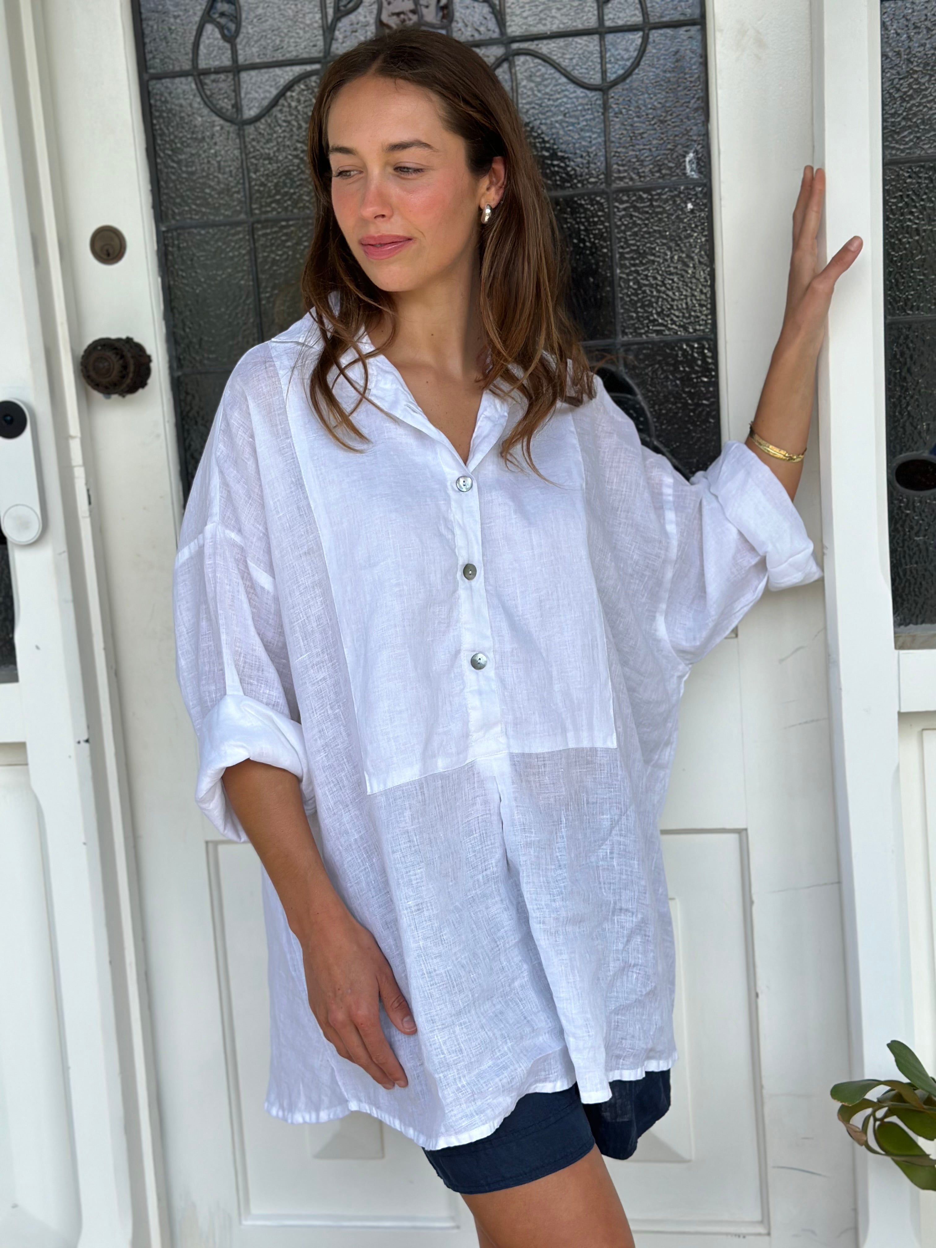 megan shirt-white linen