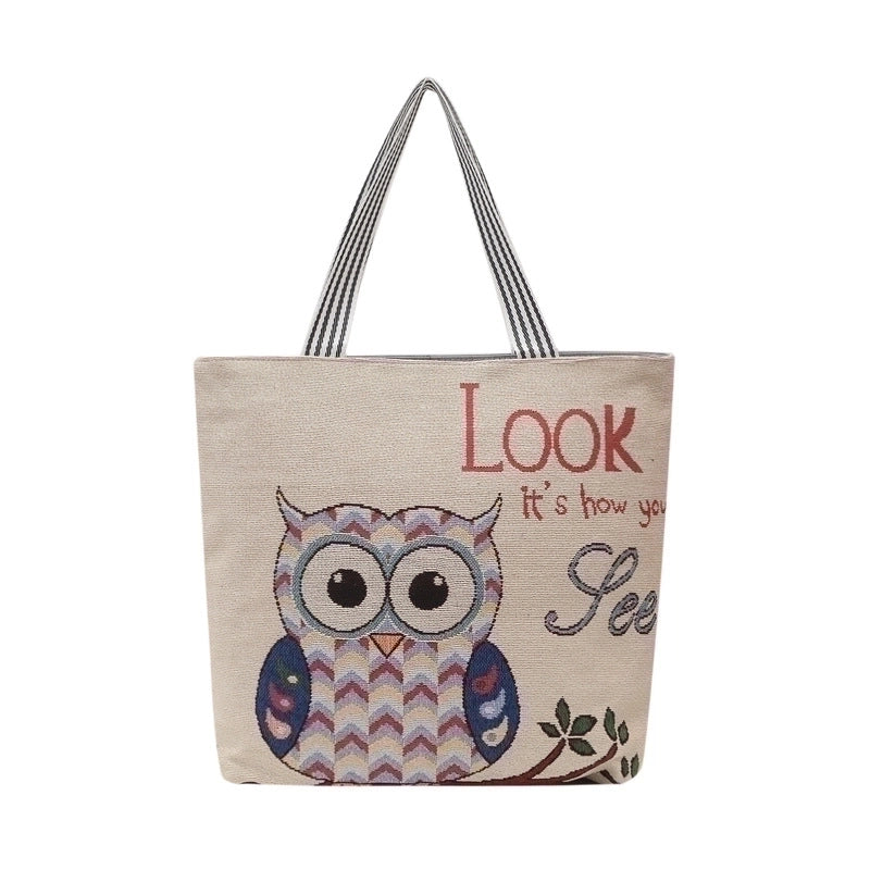 Women's Medium Canvas Animal Vacation Square Zipper Tote Bag