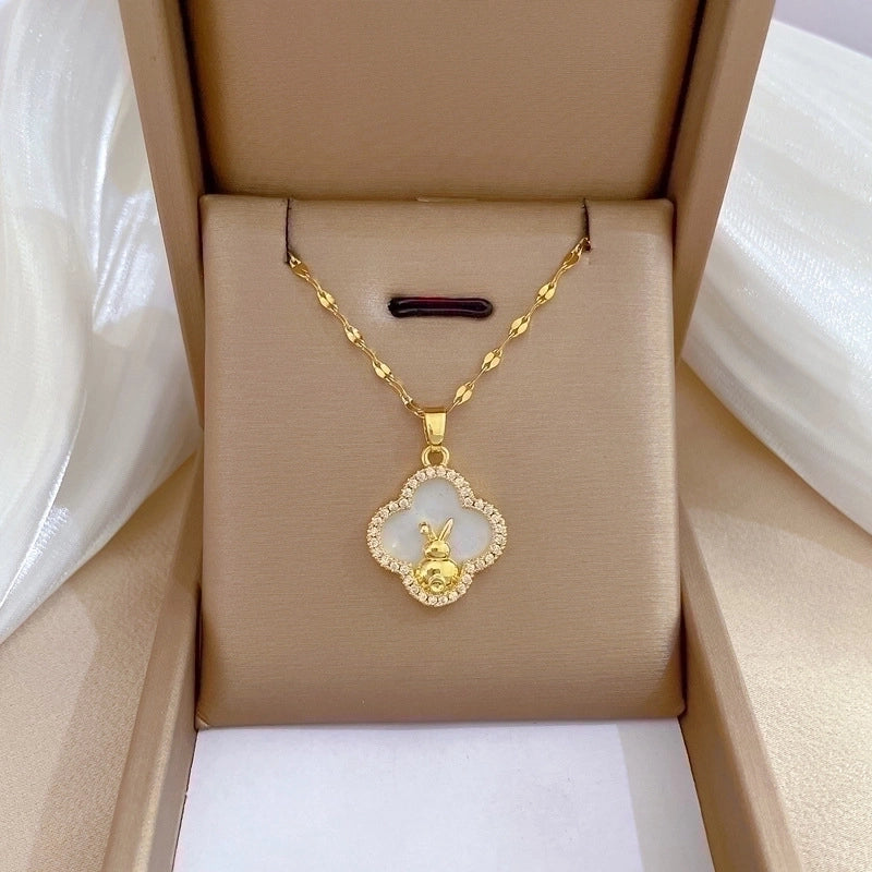 2 Pieces Fashion Heart Shape Butterfly Titanium Steel Copper Inlay Artificial Diamond Pendant Necklace