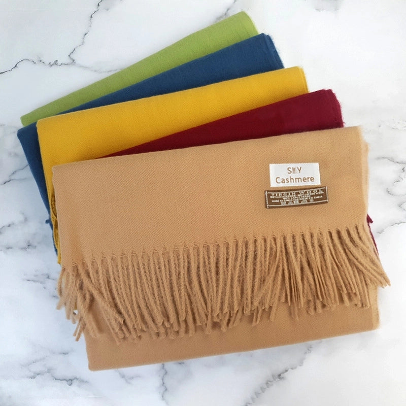 Big Red Scarf Thickened Cashmere Scarf Solid Color Women's Winter Explosions Cashmere Scarf Women's Wool Shawl