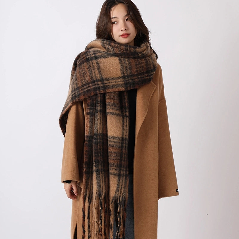 Women's Minimalist Lattice Polyester Tassel Scarf