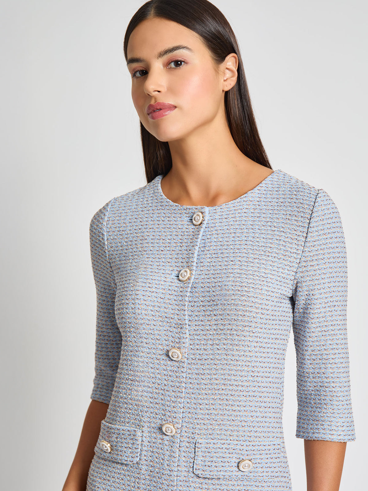 Tri-Color Tweed Knit Sheath Dress - Modern Fit