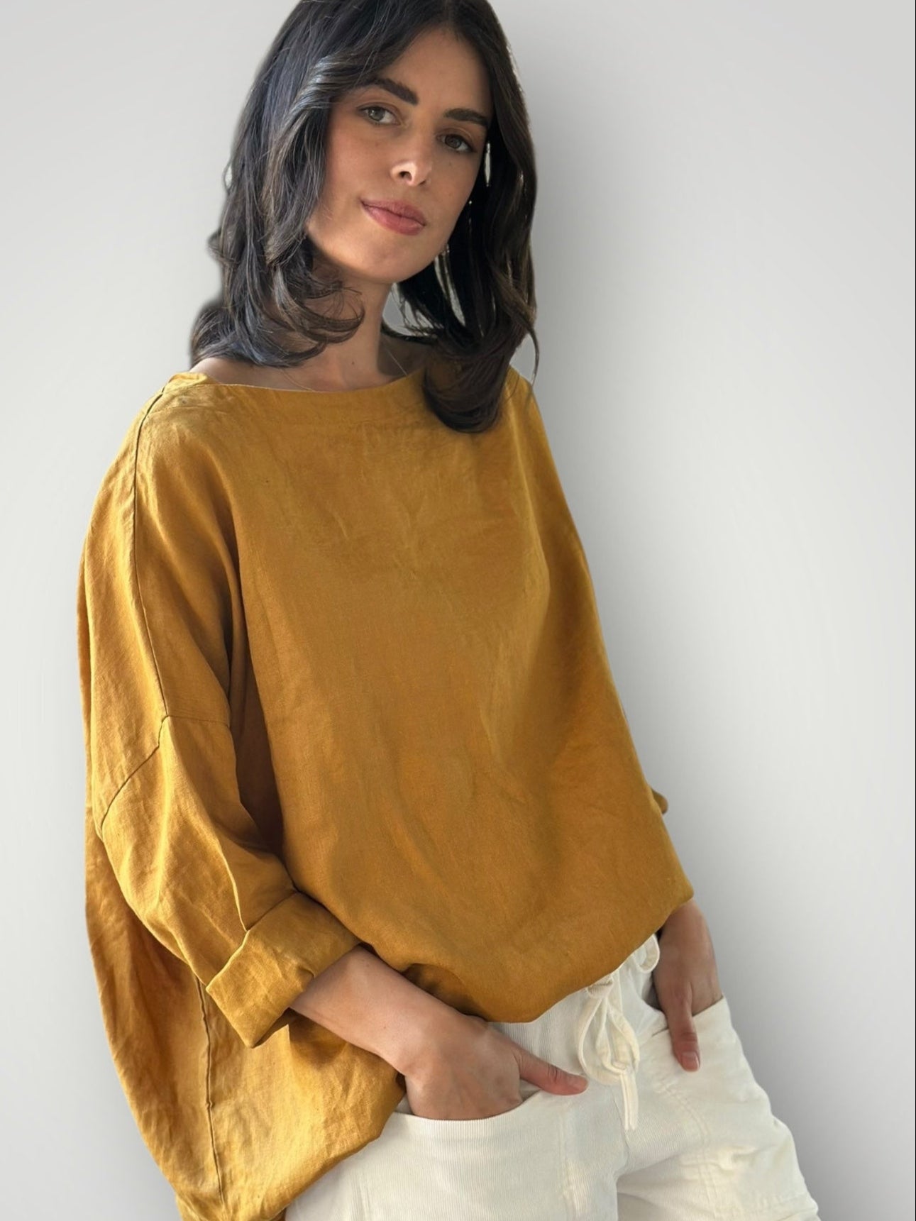 avril top - turmeric linen
