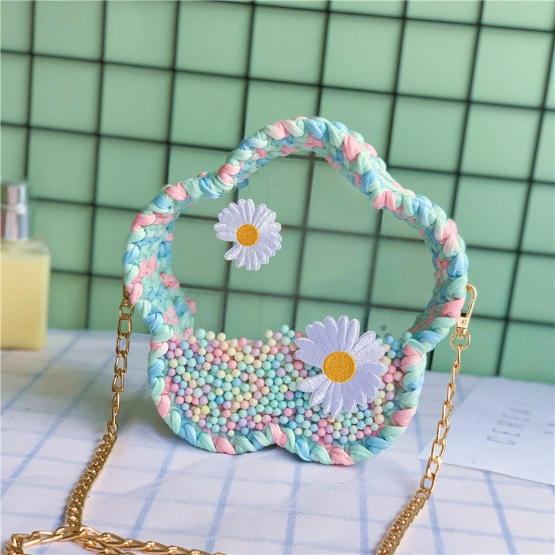 Women's Small Arylic Flower Cute Round Open Crossbody Bag
