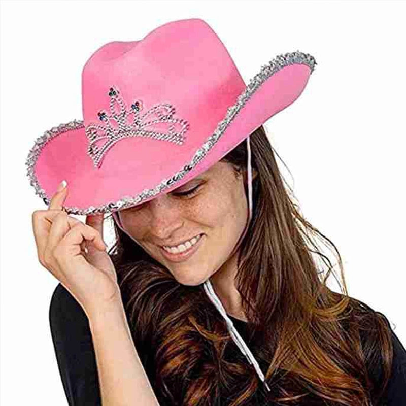 In Stock Pink Top Hat Crown Western Cowboy Hat Halloween Feather Edge Carnival Party Hat