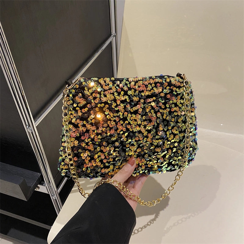 Women's Sequin Multicolor Solid Color Streetwear Square Zipper Shoulder Bag