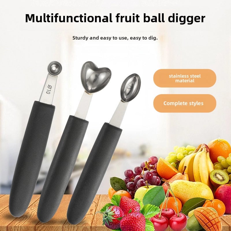 Simple Stainless Steel Fruit Ball Digger Ice Cream Watermelon Platter Digging Spoon Household Kitchen Metal Spoon With Rubber Handle