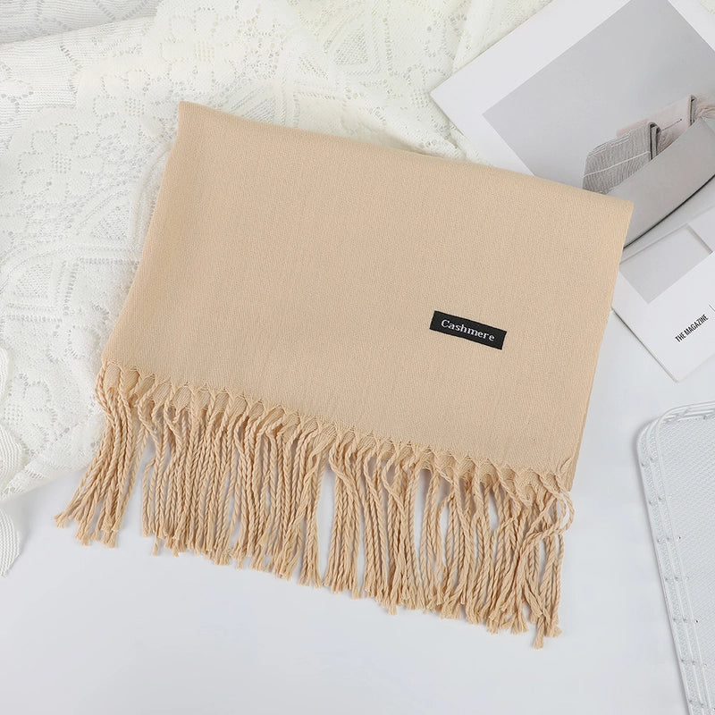 Solid Color Cashmere Tassel Scarf  Autumn And Winter Warm Scarf Simple Style Air Conditioning Shawl