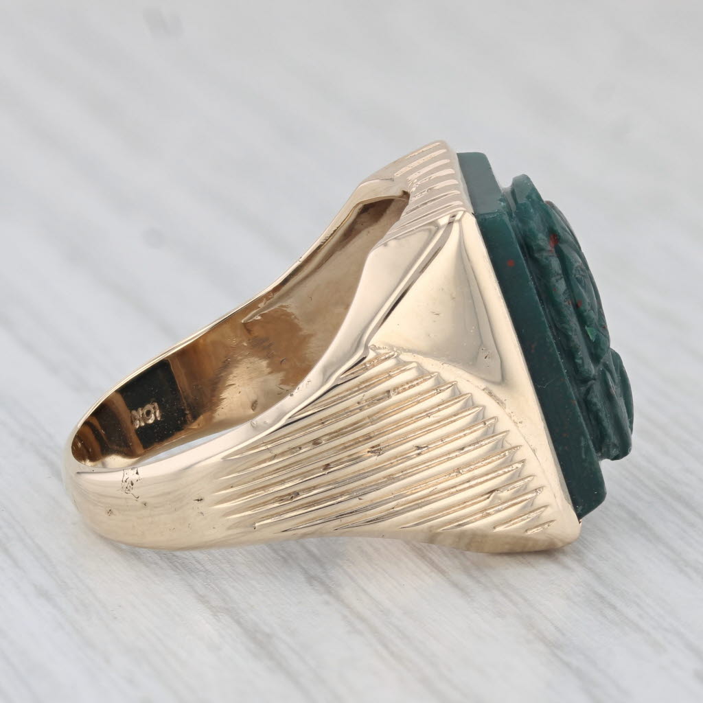 Vintage Bloodstone Carved Soldier Cameo Ring 10k Yellow Gold Size 8.5