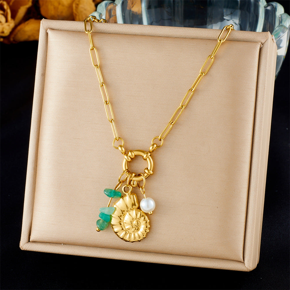 Fashion Ocean Series Accessories Pendant Gold-Plated Stainless Steel Starfish Shell Multi-Element Oil Drop Butterfly Necklace