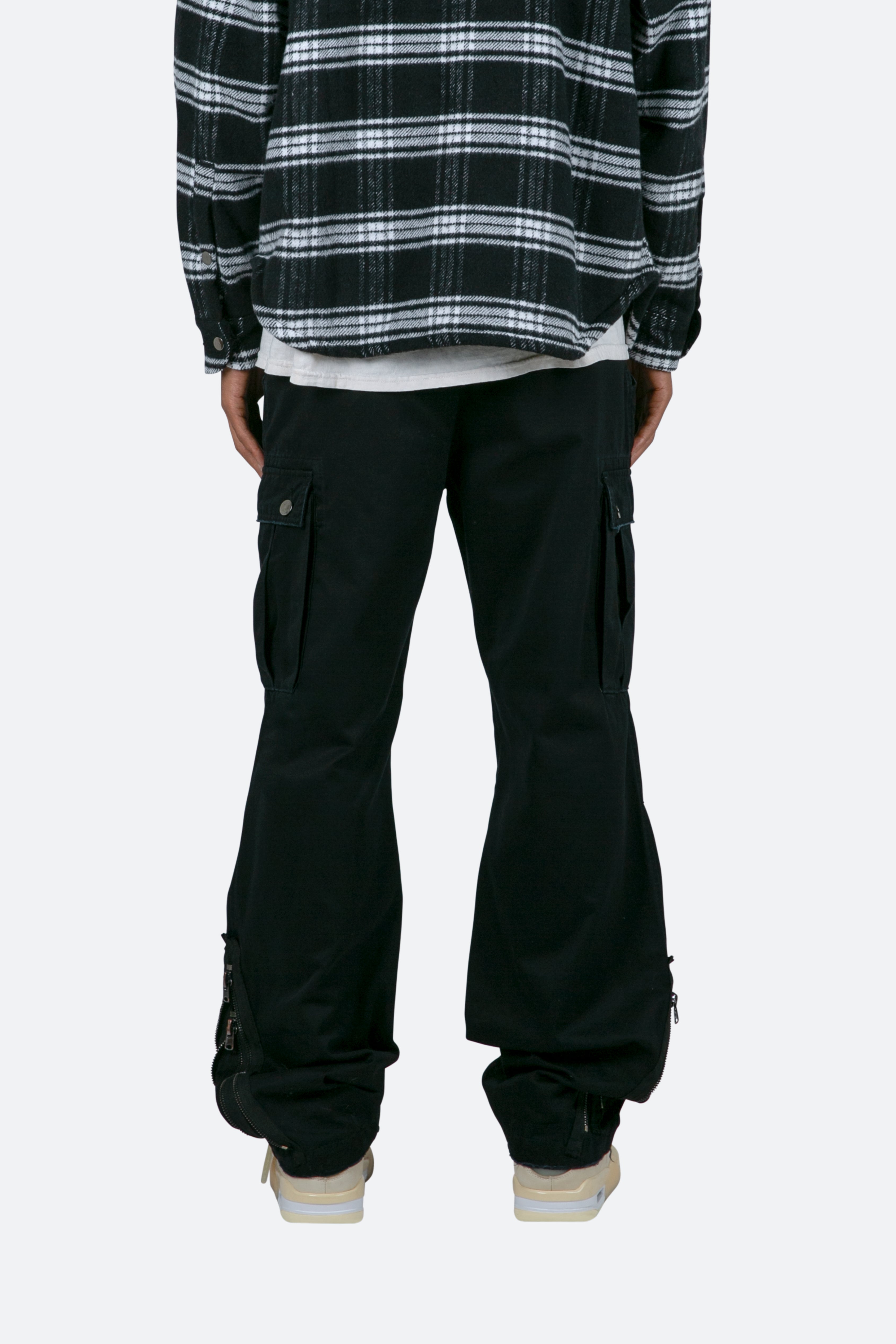 Zipper Denim Cargo Pants - Black