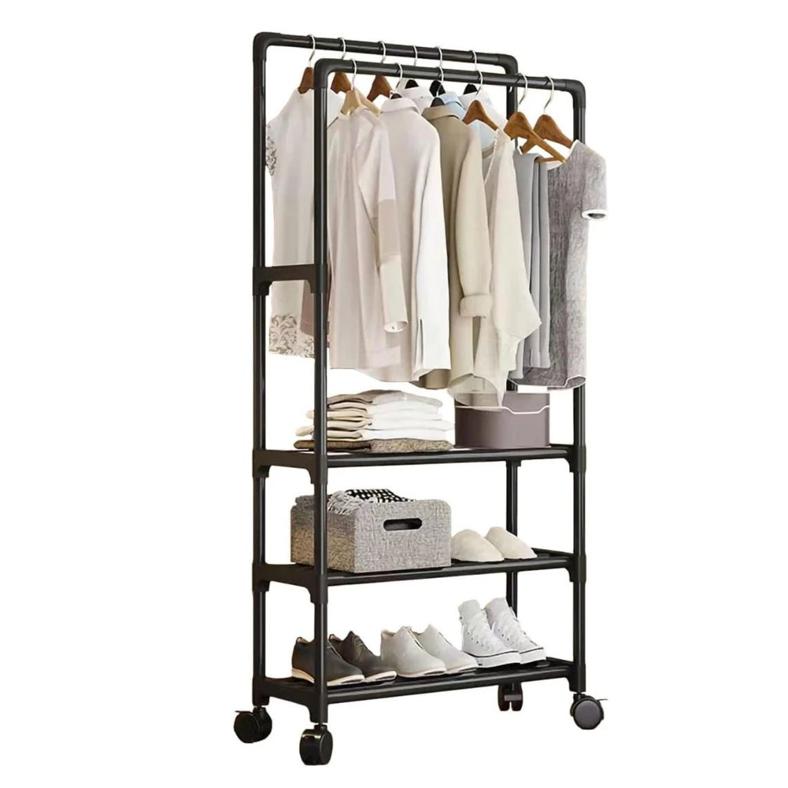Multifunctional Metal Clothes Rack with Lower Storage Shelves