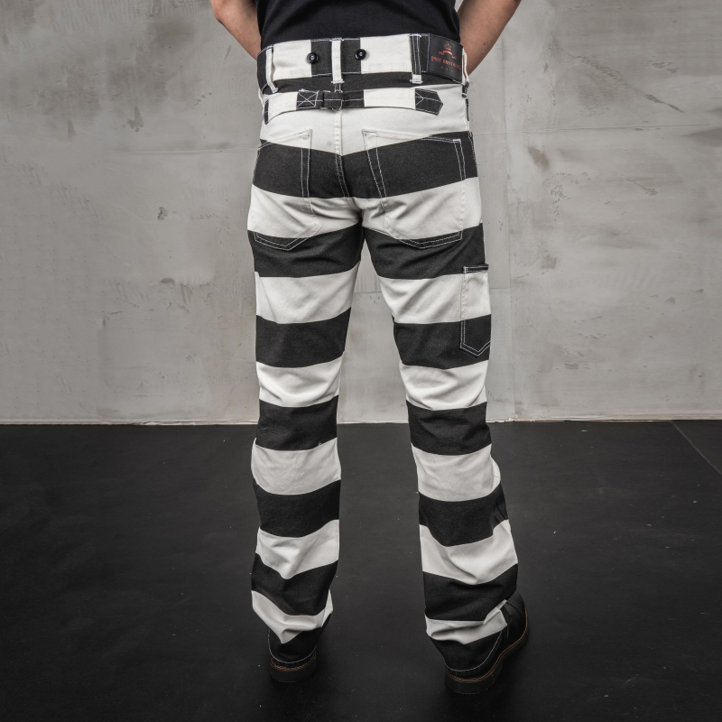 Vintage Wide Striped Cotton Canvas Motorcycle Straight Pants