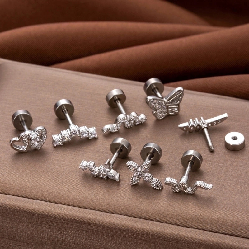 1 Piece Ear Cartilage Rings & Studs Minimalist Classic Style Heart Shape Snake Butterfly Copper Polishing Inlay Zircon 18K Gold Plated Ear Cartilage Rings & Studs