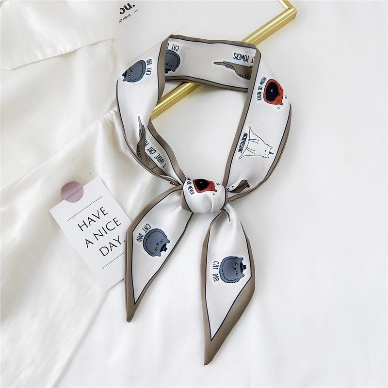 Fashion Streamer Printing Bow Silk Scarf