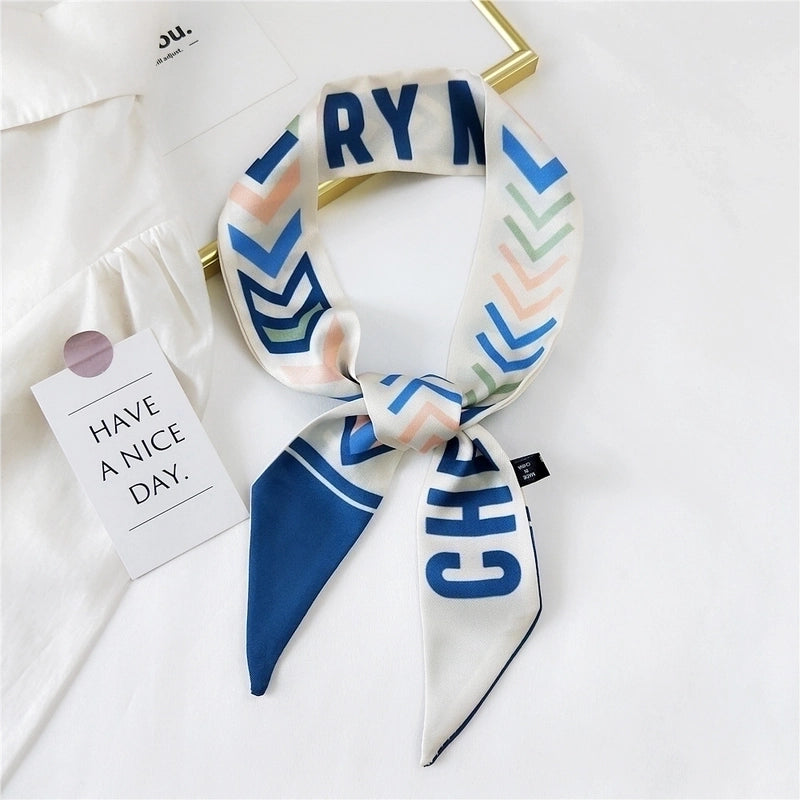 Fashion Streamer Printing Bow Silk Scarf