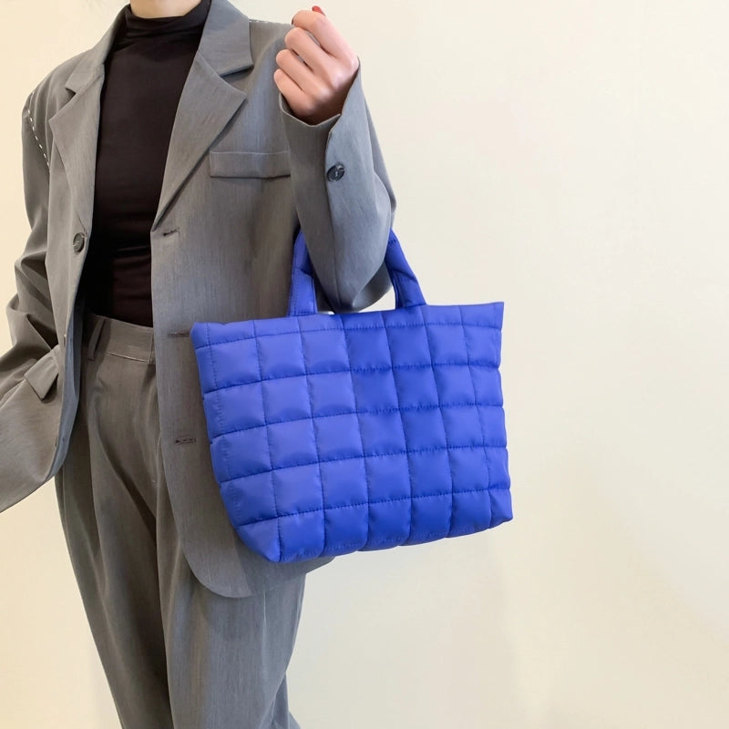 Women's Cotton Solid Color Basic Sewing Thread Square Zipper Shoulder Bag Handbag Tote Bag