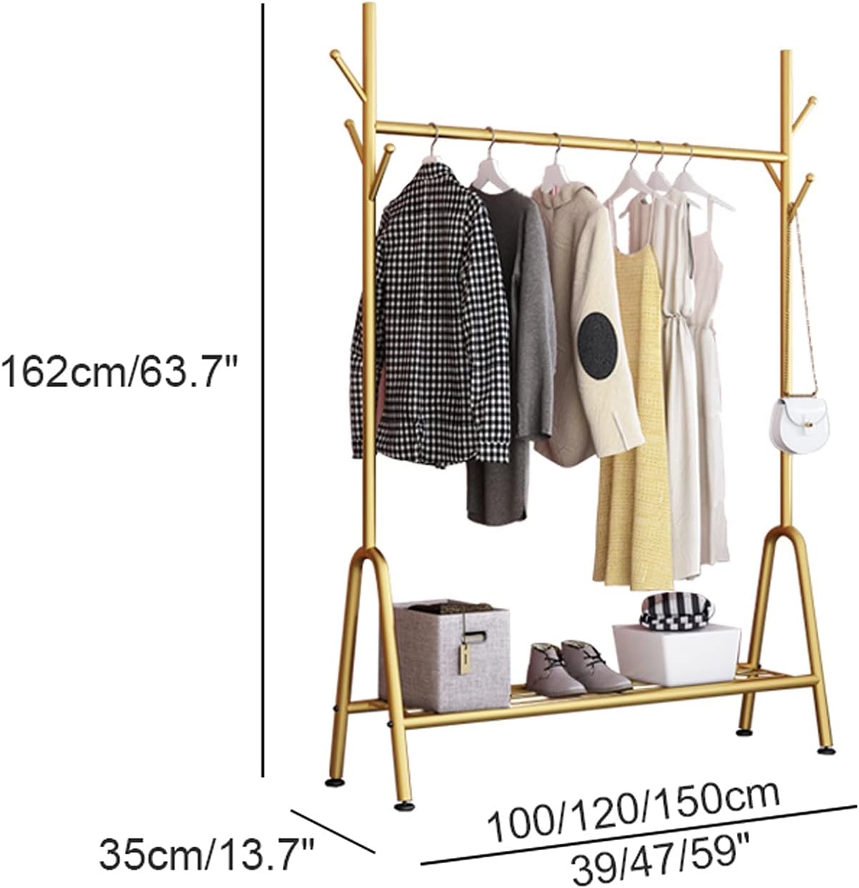 Creative Clothes Rack Garment Display Stand With Bottom Storage Shelf And 6 Hooks