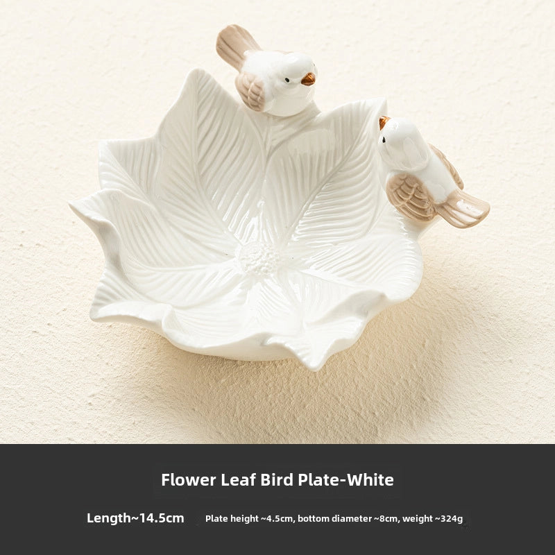 Bird Dim & Sum Plate Ceramic Jewelry Storage Plate Creative Cute Storage Rack Soap Dish Light Luxury High-end Plate
