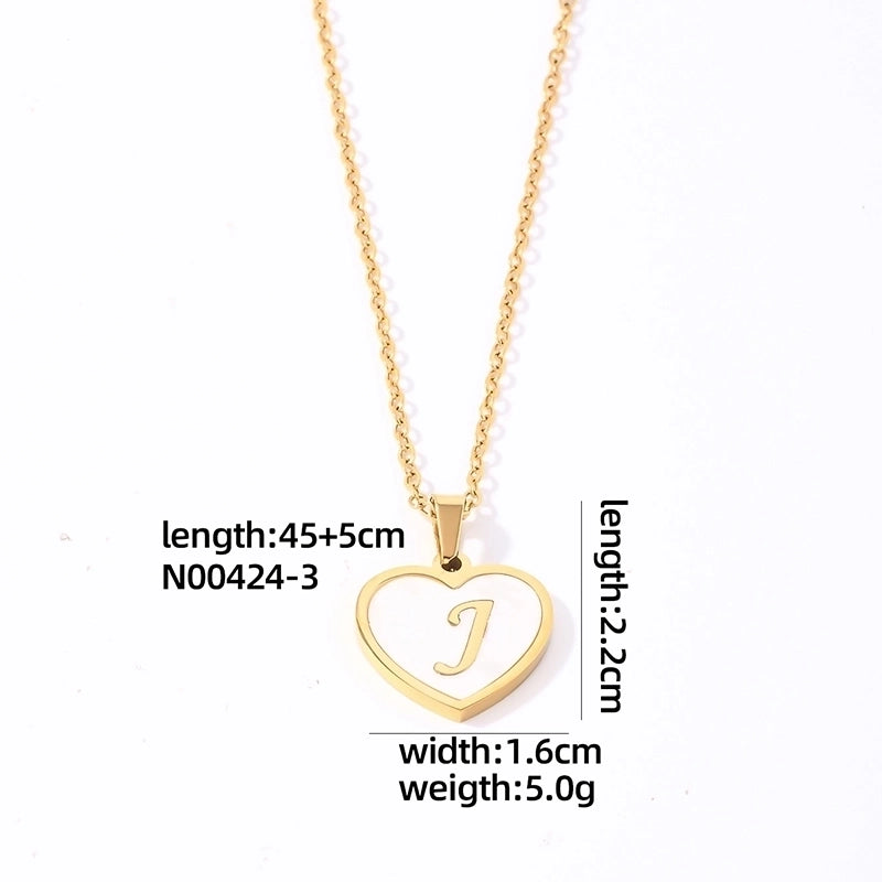 304 Stainless Steel Casual Minimalist Plating Inlay Letter Heart Shape Shell Pendant Necklace